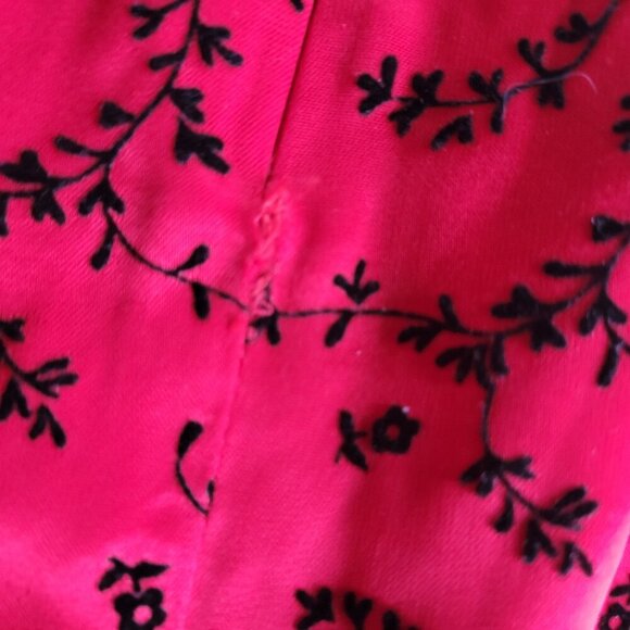 Dani Max 1990s Red Satin Chinese Flowers Flocked Velvet Slip Dress (Size: 8) - Picture 12 of 12